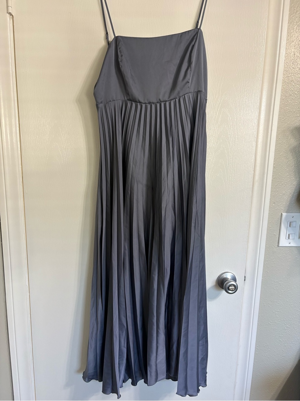 Petal & Pup Slate Gray Pleated Spaghetti-Strap Maxi Dress